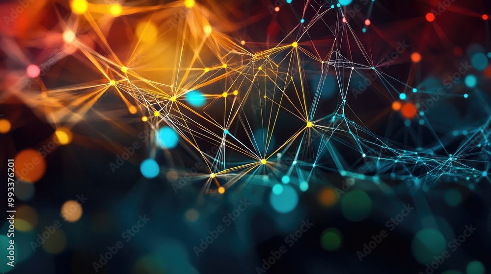 Aufkleber abstract digital design of interwoven geometric shapes and thin lines creating a futuristic, colorfu