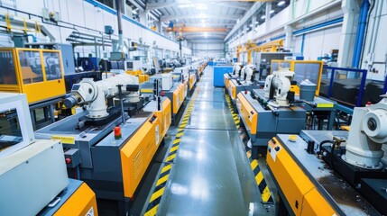 A well-equipped and organized manufacturing plant with machinery and assembly lines