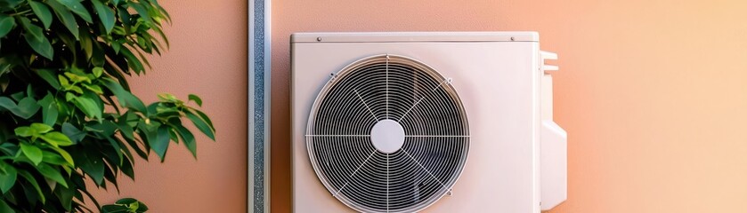 modern air conditioner unit with a fan, providing efficient cooling for residential outdoor space