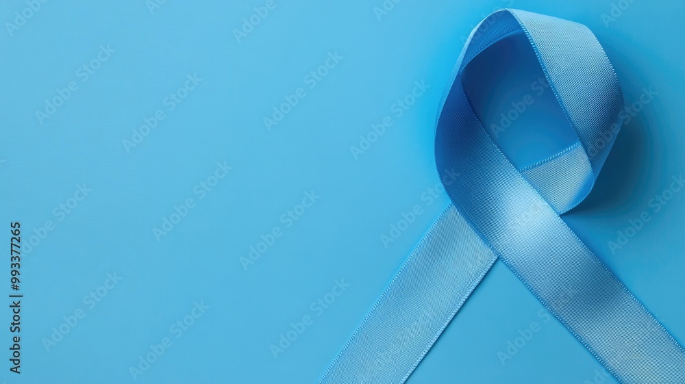 Wall mural blue ribbon symbolizing awareness on solid blue background