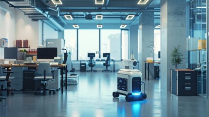 A well-equipped and organized office with a robotics lab and advanced automation