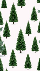 Obraz premium Pattern showcasing a misty fir forest backdrop with individual fir trees popping against a pristine white background