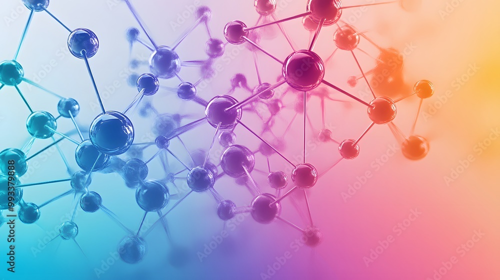 Poster abstract representation of a molecular structure with interconnected spheres
