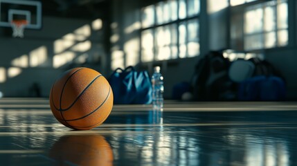 Naklejka premium Dynamic Ray Tracing Render of Basketball on Court with Anticipation