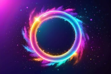 Fototapeta premium abstract pastel neon Star frame galaxy and space banner concept, circular ring light shining glowing sparkle effect dust explosion scatter bright neon background