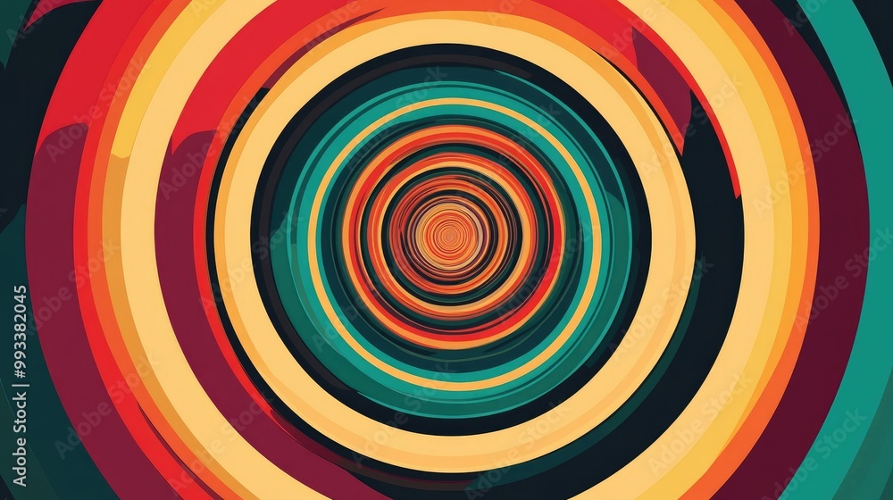 Fototapete abstract concentric circle pattern with radiating colors, space for text available in the center