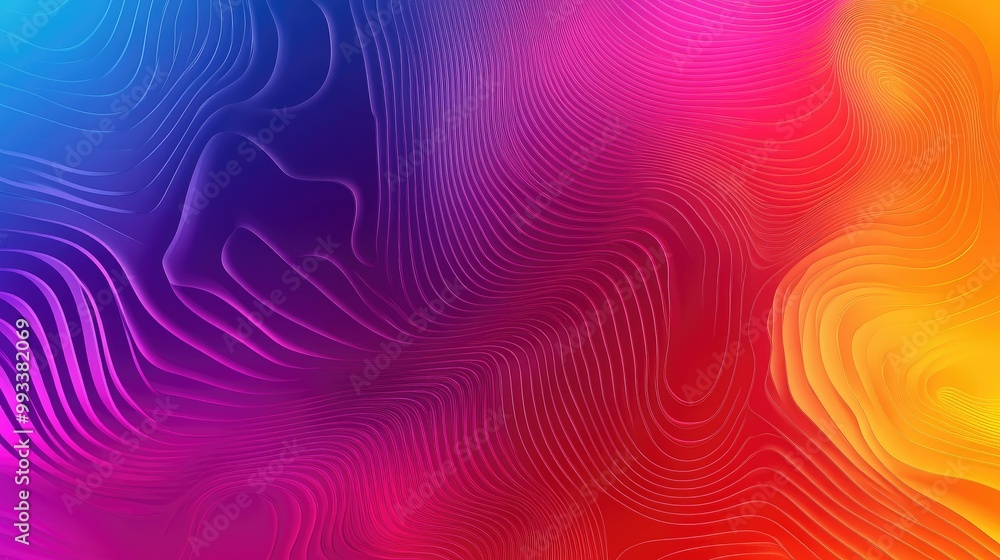 Poster abstract gradient pattern with neon colors blending smoothly, space for copy in the corners