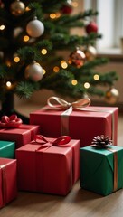 Obraz premium Merry Christmas backdrop with gifts featured prominently