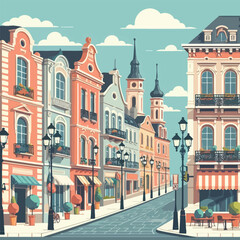 Fototapeta premium European streets watercolor drawing illustration