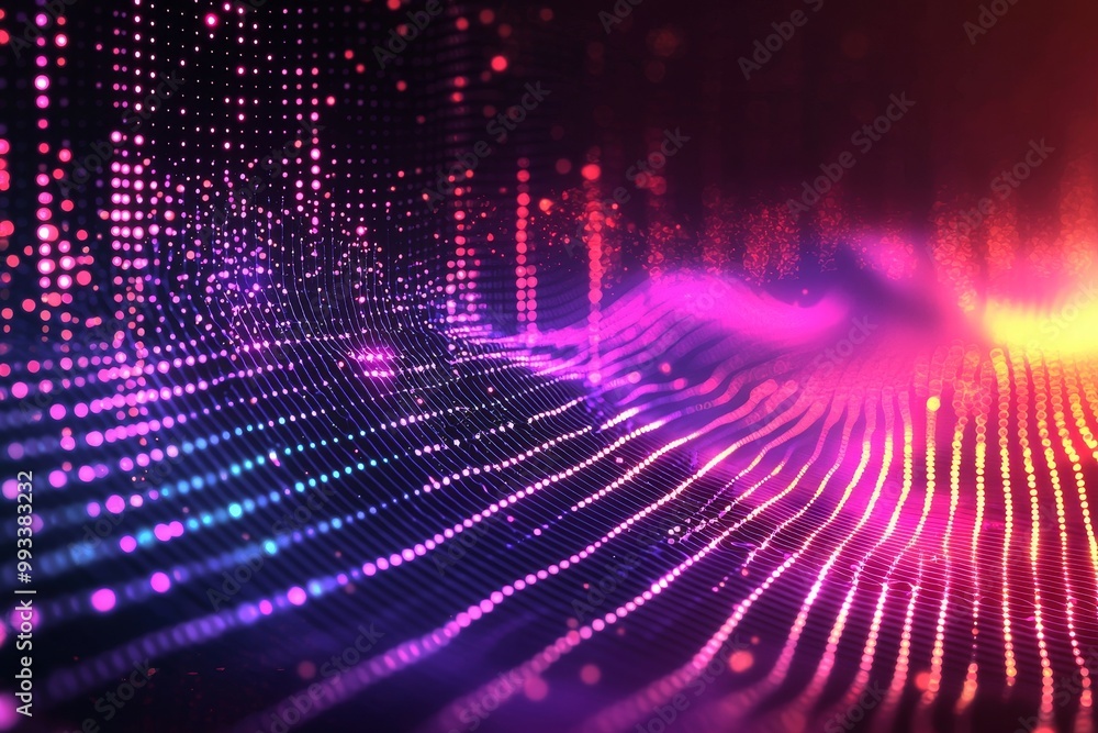 Poster 3d rendering of abstract colorful blurry pixel blocks. digital world backdrop with technology.