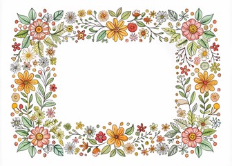 Obraz premium Minimalist Vintage Floral Border with Blank Center for Invitations and Cards