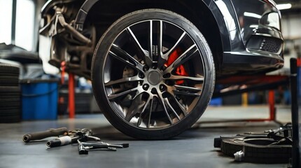 Fototapeta premium car service inside of car