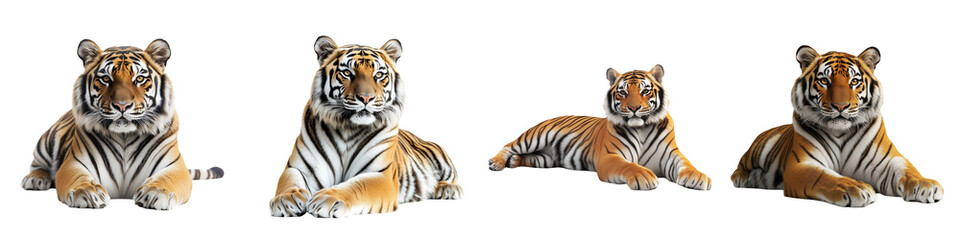set of A Tiger, Laying Majestic, Tiger Power, King of the Forest, Tiger Walk, Tiger Roar, Wild Tiger, Beautiful Tiger, Tiger Mystery, on a transparent backgrounds
