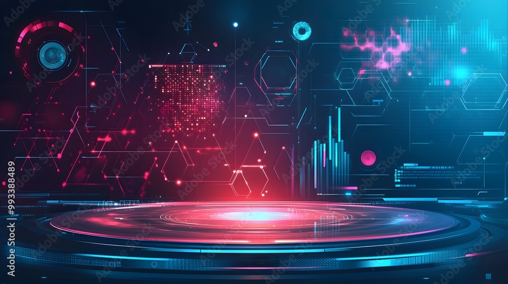 Poster futuristic digital interface with circular platform