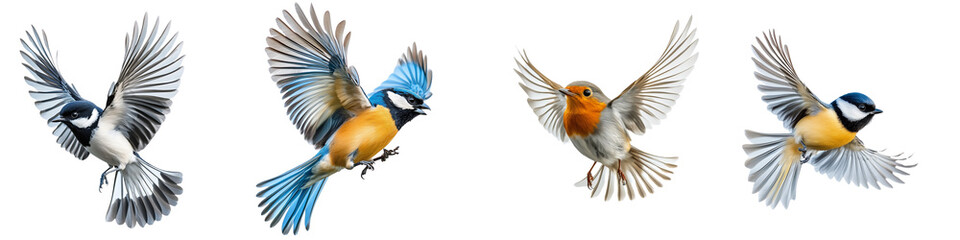 Obraz premium set of Beautiful birds flying, birds flying in the air, birds flying in the sky, birds flying in the sky, birds flying status, colorful birds, beauty of flying birds, fly, on a transparent backgrounds