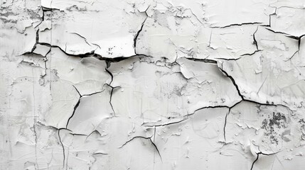 Fototapeta premium Cracked wall, black crack lines on white wall background