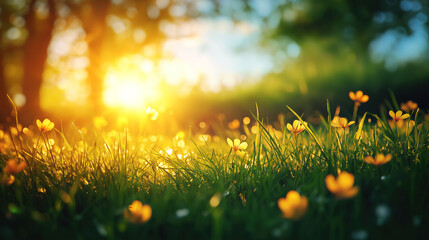 Abstract Springtime Landscape with Lush Grass