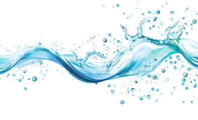 Dynamic Splash of Blue Water with Bubbles on White Background design