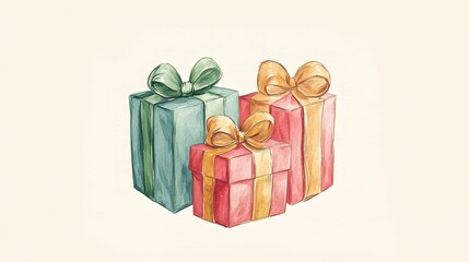 Obraz premium Colorful gift boxes with ribbons and bows, festive holiday presents illustration in watercolor style 