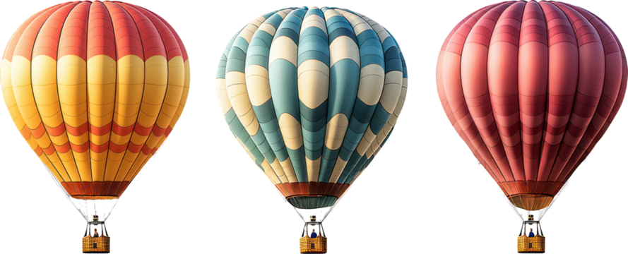 Three colorful hot air balloons on transparent background