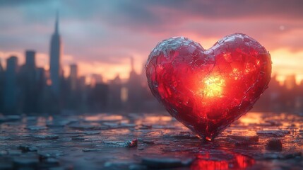 3d render of a broken heart set against an urban cityscape the illustration conveys feelings of heartbreak amidst a vibrant city life blending emotions with a contemporary backdrop