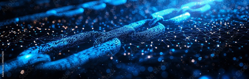 Poster icon for hyperlink chain symbol with abstract blue colour background. illustration in 3d with chain 