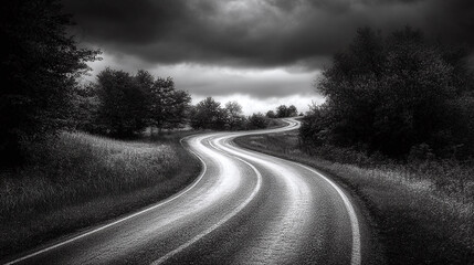 Winding Black and White Road
