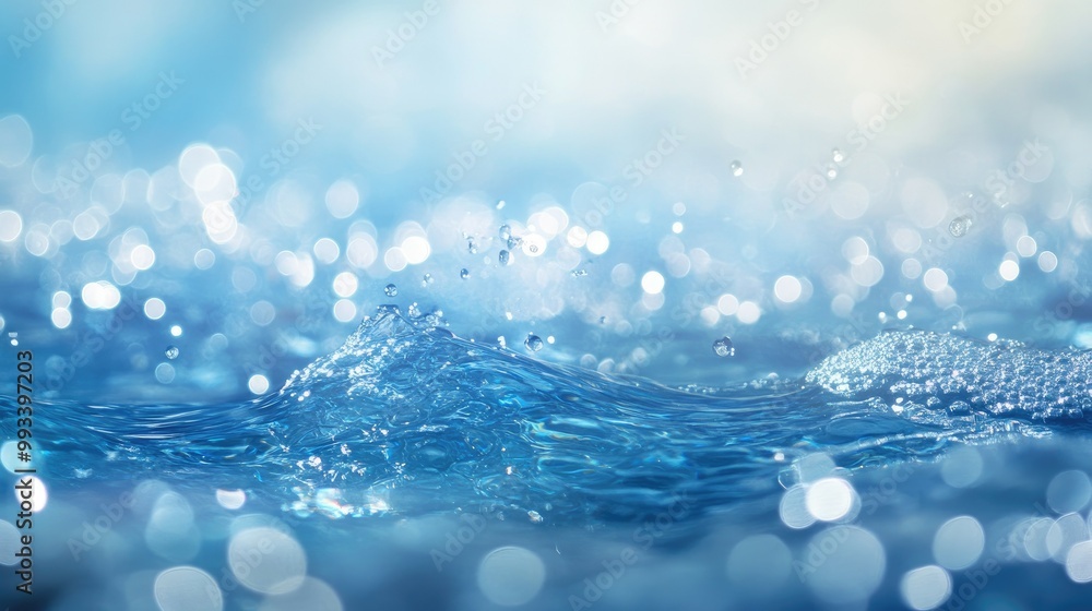 Aufkleber blurry view of sparkling blue water surface with soft ripples and bubbles, creating a serene and cal