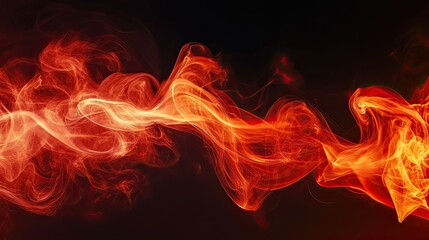 Bright red and orange smoke effects curling and twisting in an abstract form, set against a pitch-black background.
