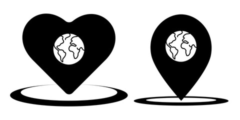 Planet earth map location pin icon isolated on white. Vector