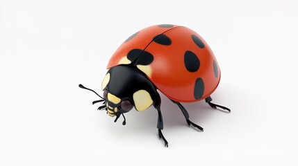 Naklejka premium A charming cartoon-style illustration of a ladybug against a clean white background. This full-view image showcases the ladybug's distinct red shell adorned with black spots