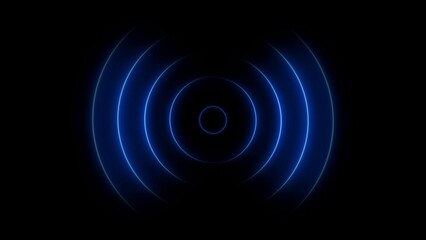 Abstract beautiful blue neon light circle radio waves 4k illustration background.
