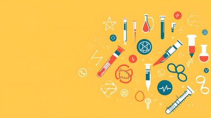 Obraz premium Abstract Illustration of Science and Laboratory Equipment on a Yellow Background