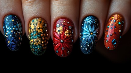 Close Up Of  Floral Nail Art Designs
