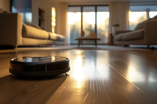 Sleek Robotic Helper Diligently Sweeping Floors