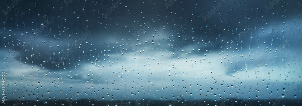 Poster raindrops splashing on a windowpane close-up view