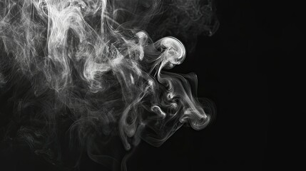 Gently rising white smoke on a black background, forming abstract shapes and swirls that blend softly into the darkness.