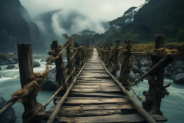 Obraz premium Serene Bridge Over a Misty River Landscape