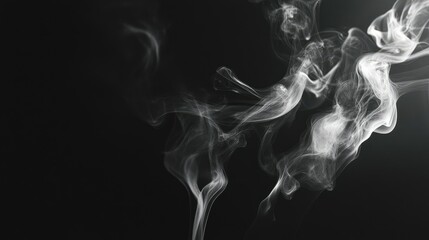 Gently rising white smoke on a black background, forming abstract shapes and swirls that blend softly into the darkness.