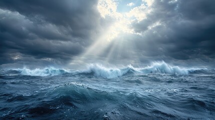 Dramatic Ocean Storm with Dark Clouds and Crashing Waves