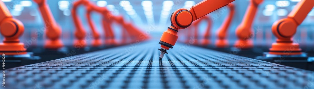 Poster modern industrial robot arm in an automated production line, showcasing advanced technology and prec