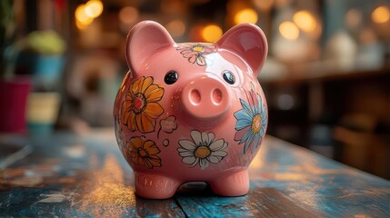 Obraz premium a playful pink piggy bank adorned with whimsical designs symbolizing savings for education and investments inviting a sense of fun and financial responsibility