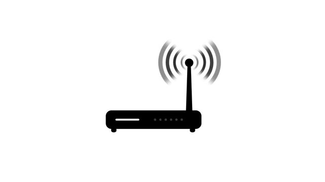  Router with antennas emitting wireless signal. Suitable for technology, internet, networking concepts in design, web, technology publications icon motion . router modem, connections, signal, icon