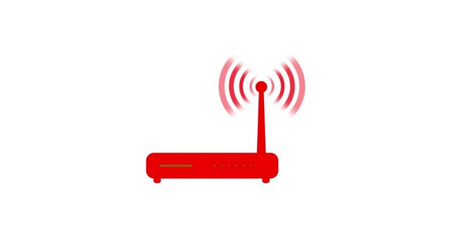  Router with antennas emitting wireless signal. Suitable for technology, internet, networking concepts in design, web, technology publications icon motion . router modem, connections, signal, icon