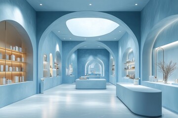 Minimalist Blue Interior Design with Arches
