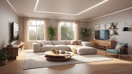 Fototapeta premium 3D Render of a spacious living room