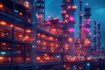 Fototapeta premium Industrial Complex Illuminated at Night