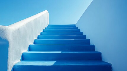 Blue Steps Leading Up to a White Wall and Blue Sky