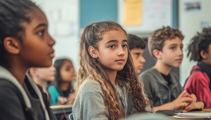Fototapeta premium Children Listening and Learning in School Classroom