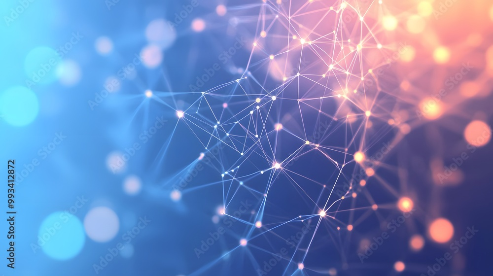 Poster abstract network of interconnected points with blurred lights
